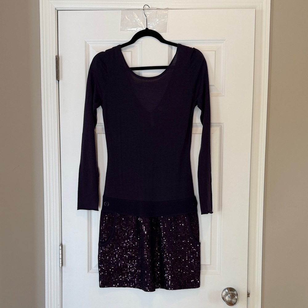 Purple Long Sleeve Dress with Sequin Skirt